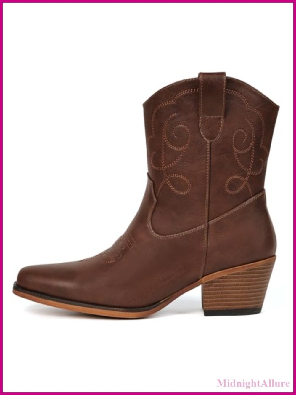Western Cowboy Ankle Boots Pointed Toe Faux Leather Booties